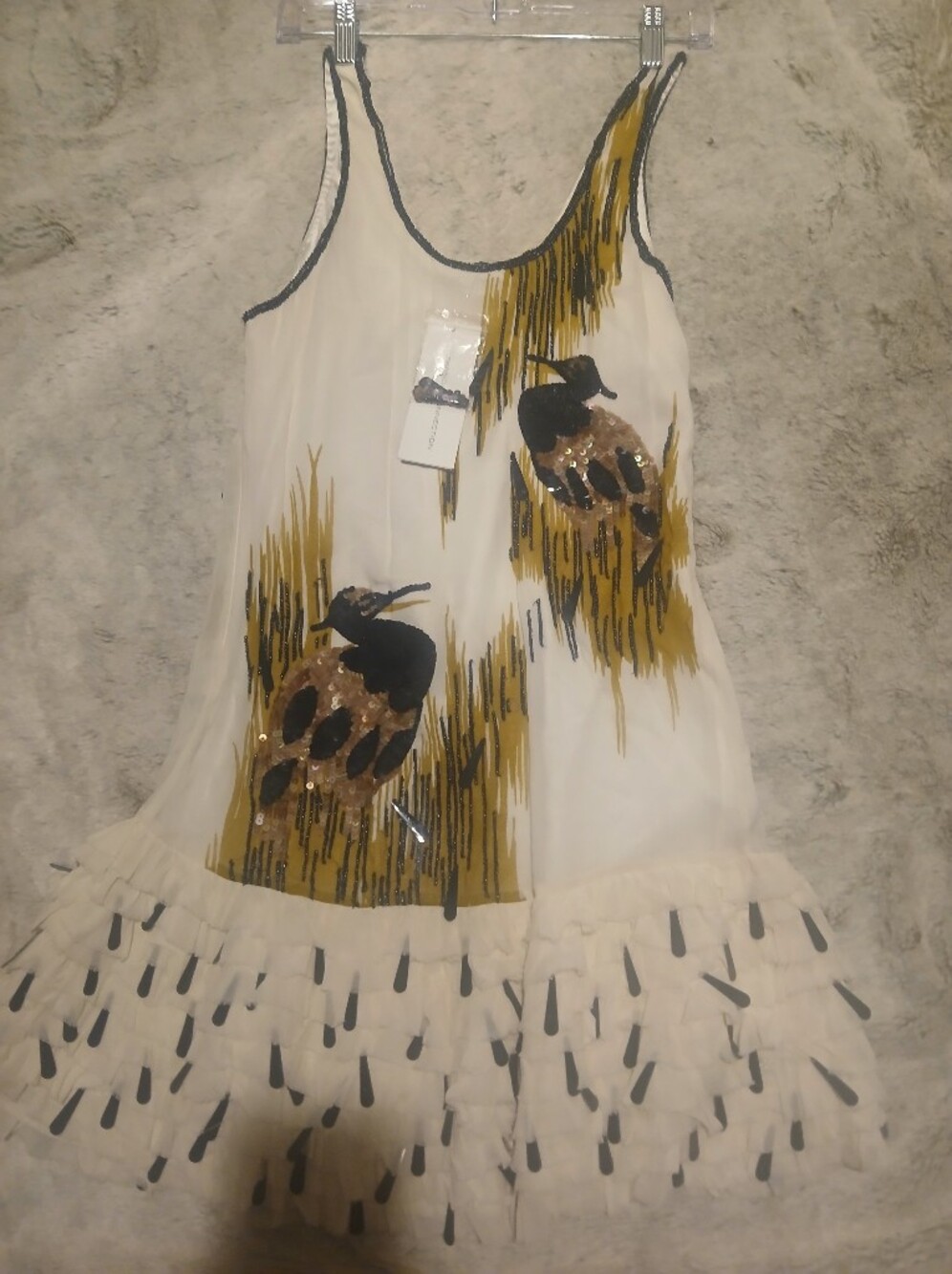 French Connection White Tank Dress with Gold and Black Sequin Appliqués - Picture 2 of 4